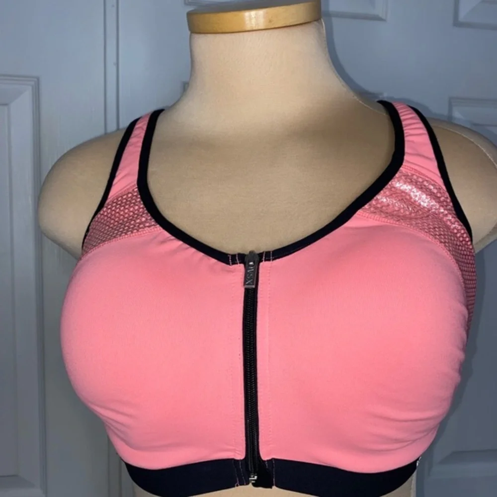 Victoria's Secret Pink Front-Zip Sports Bra with Black Trim